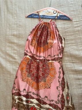 Aakaa Beach Vacation Pink Paisley Halter Maxi Dress